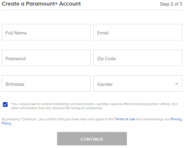 Create Paramount+ Account