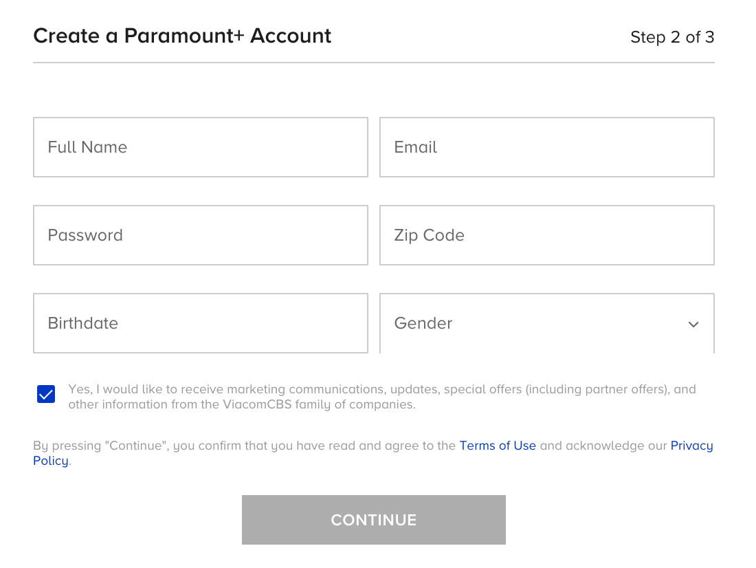 Paramount New Account