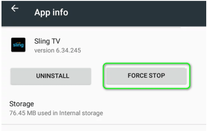 Force Stop Sling TV On Android Device