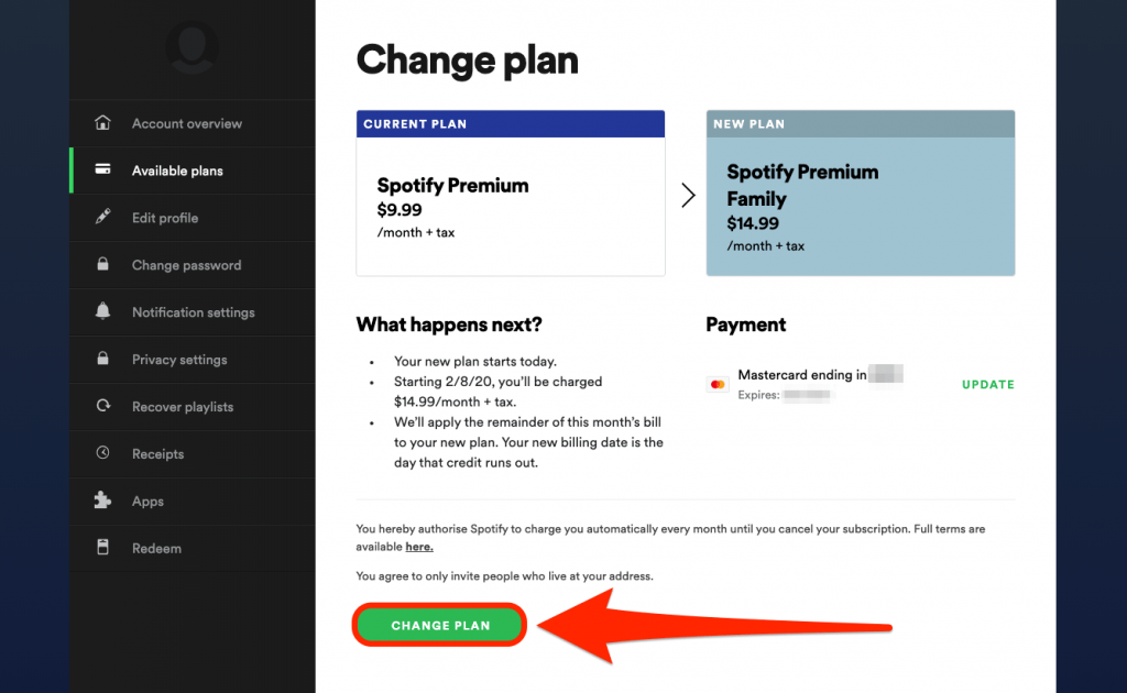 Your Plan Option In Spotify