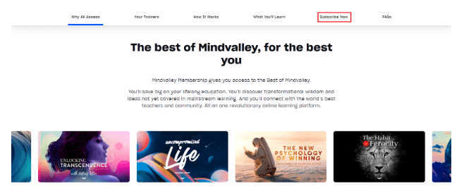 Mindvalley -membership page