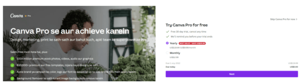  Canva Free Trial-Choose the plan 
