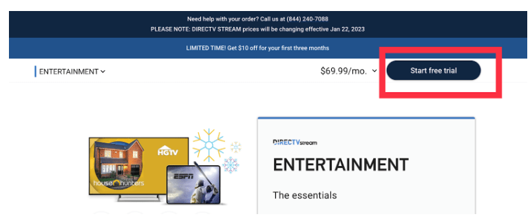DirectTv-click on the free trial button