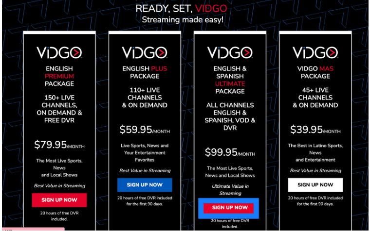 Vidgo Free Trial -Sign Up 