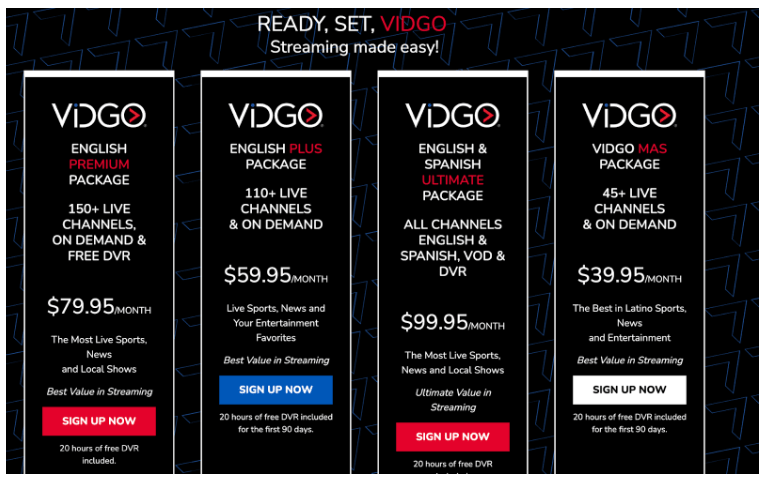 Vidgo Plans & Price after Free Trial 