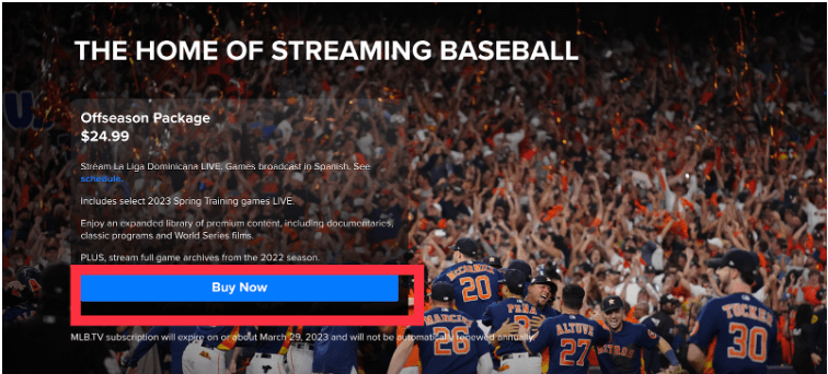 MLB TV -tap on the ‘Buy’ option