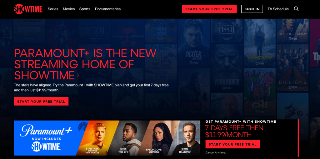 Showtime Homepage
